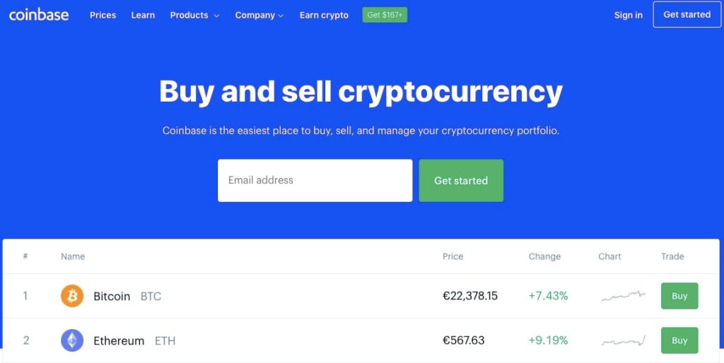 coinbase homepage screenshot