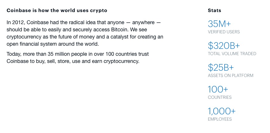 coinbase stats screenshot