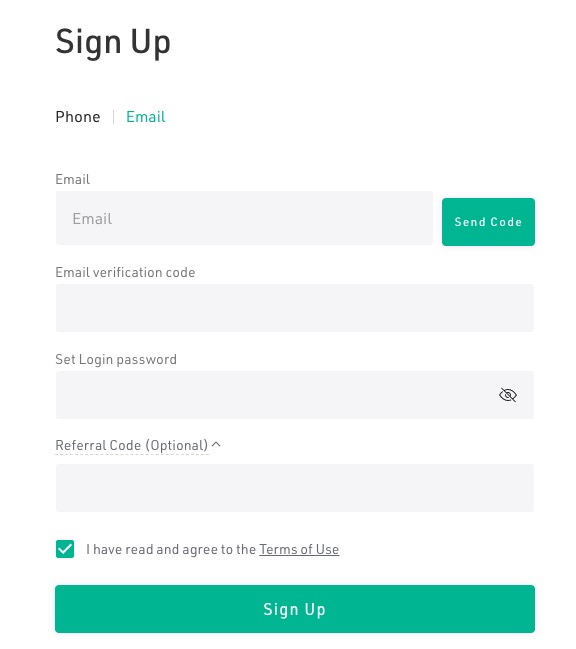 kucoin sign up screenshot