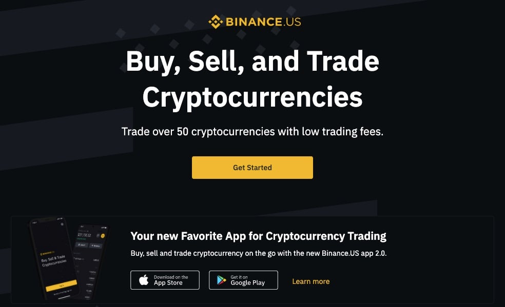 binance.us homepage screenshot