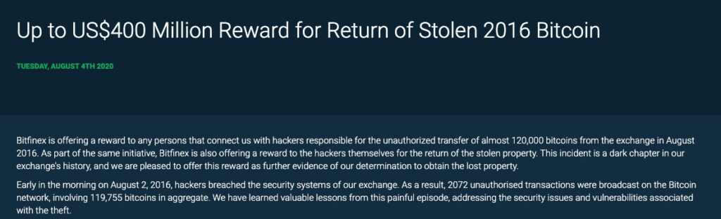 Bitfinex stolen funds notice