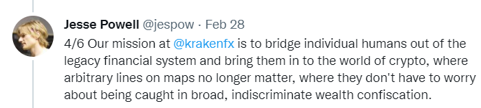 Jesse Powell Kraken tweet twitter russian users cryptocurrency exchanges ukraine
