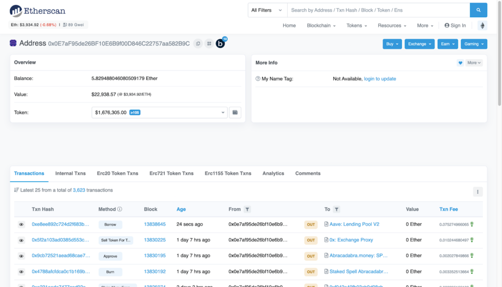 Etherscan Ethereum blockchain how to find wallets example of wallet address and information on explorer