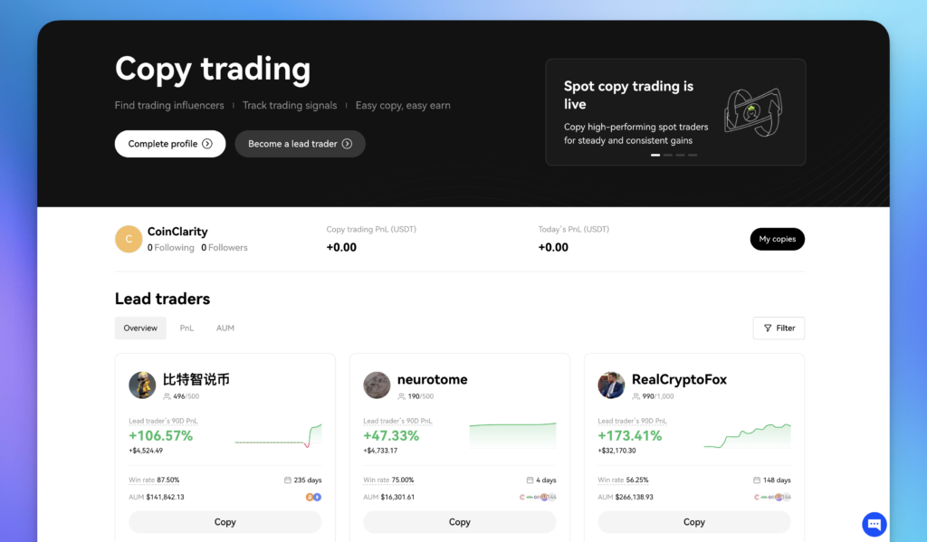 copy trading dashboard